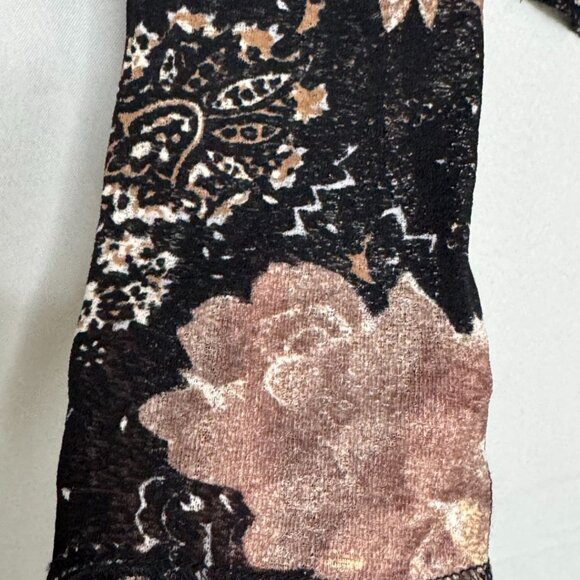 Vintage Karen Kane Opaque Black Brown Paisley Long Sleeve Round Hem Top Medium - Picture 3 of 11